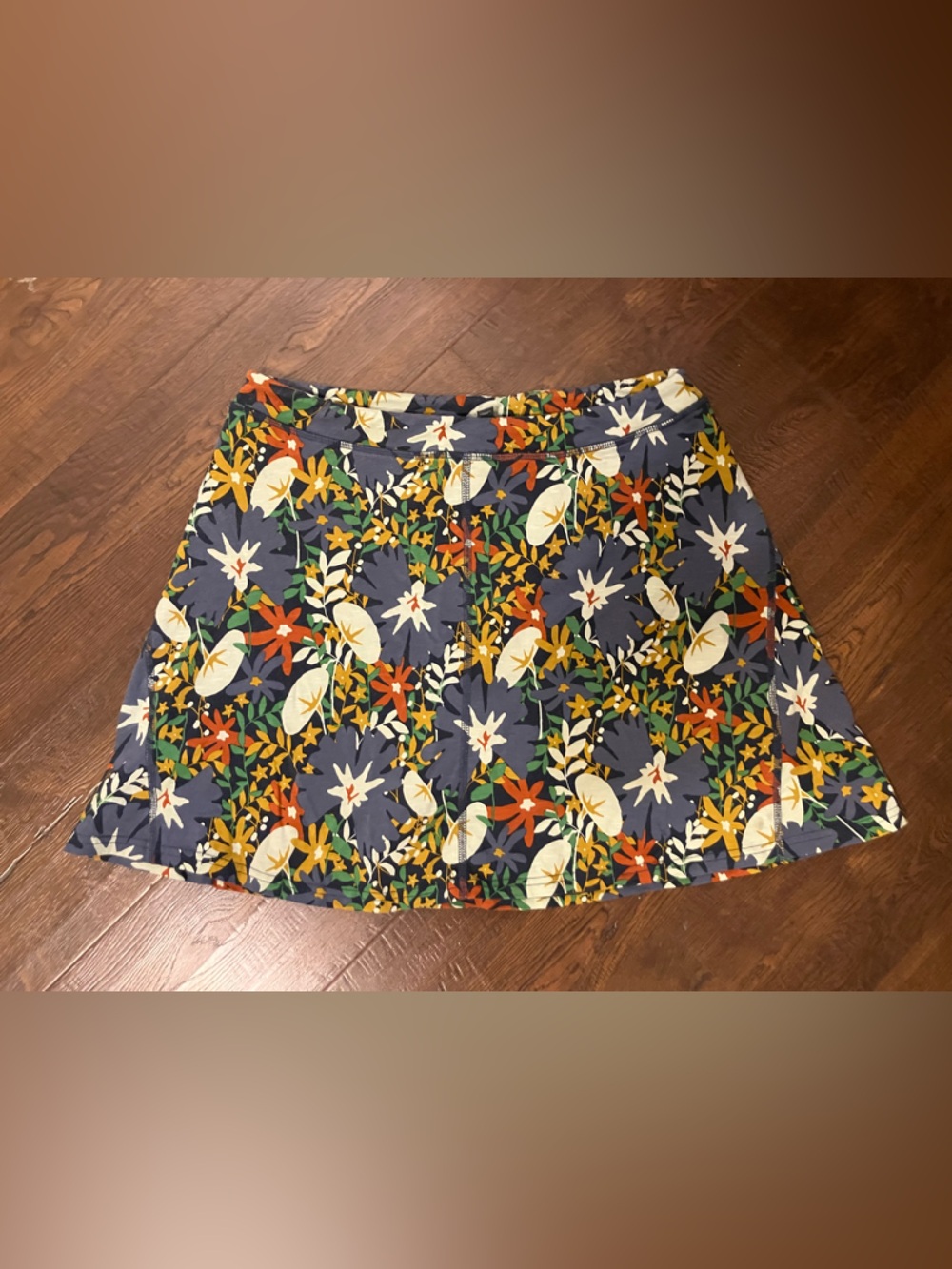 Toad&Co Floral Skort in Navy with White, Orange & Green Accents